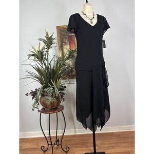 AGB Maxi Dress 6 Double V-Neck Whimsigoth Grunge Flutter Sleeve Drop Waist